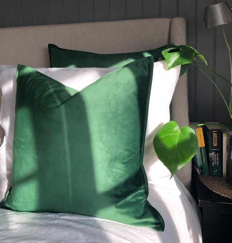 Square Lawn Green Velvet Cushion by ChalkUK